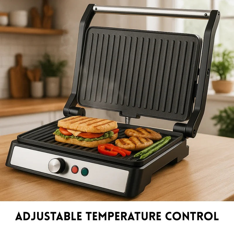 Electric Grill 1800W, Non-Stick Plates, Adjustable Temp