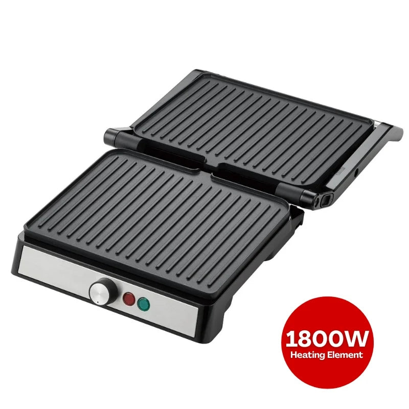 Electric Grill 1800W, Non-Stick Plates, Adjustable Temp