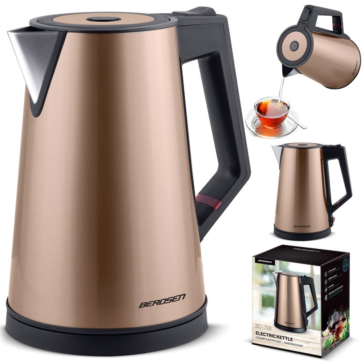 Electric Kettle 1.7L BD-708 Copper colored