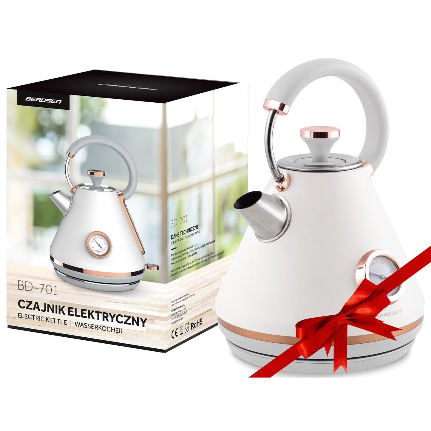 Electric Kettle with Thermometer 1.7L BD-701 White