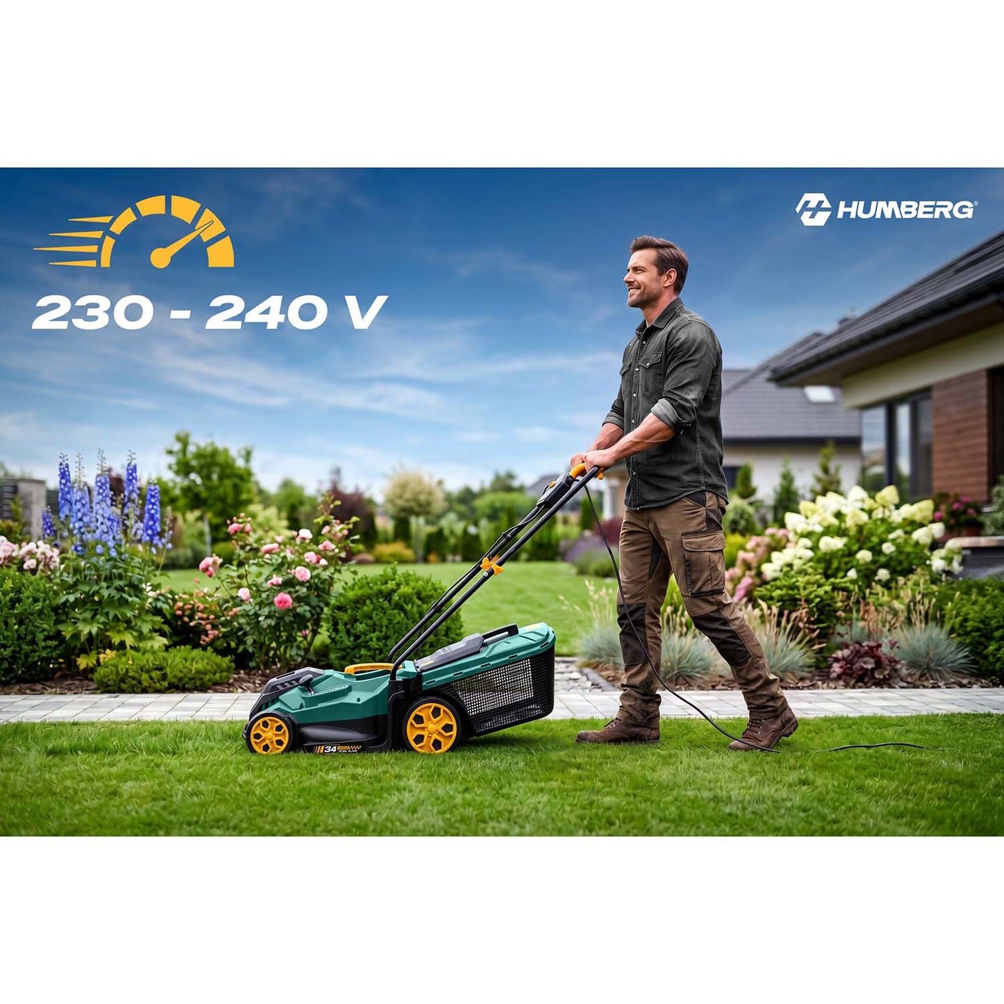 Electric Lawn Mower, 1400W, 34cm Cutting Width