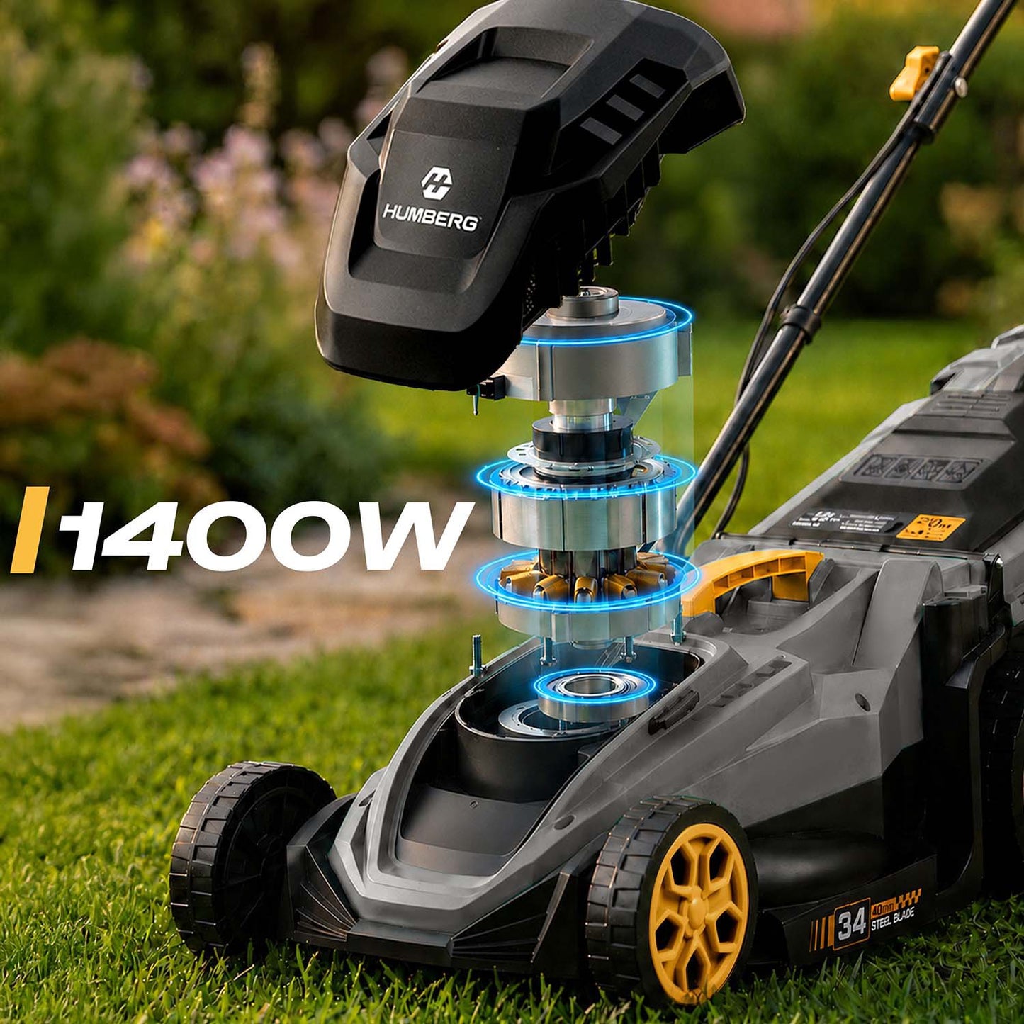 Electric Lawn Mower, 1400W, 34cm Cutting Width
