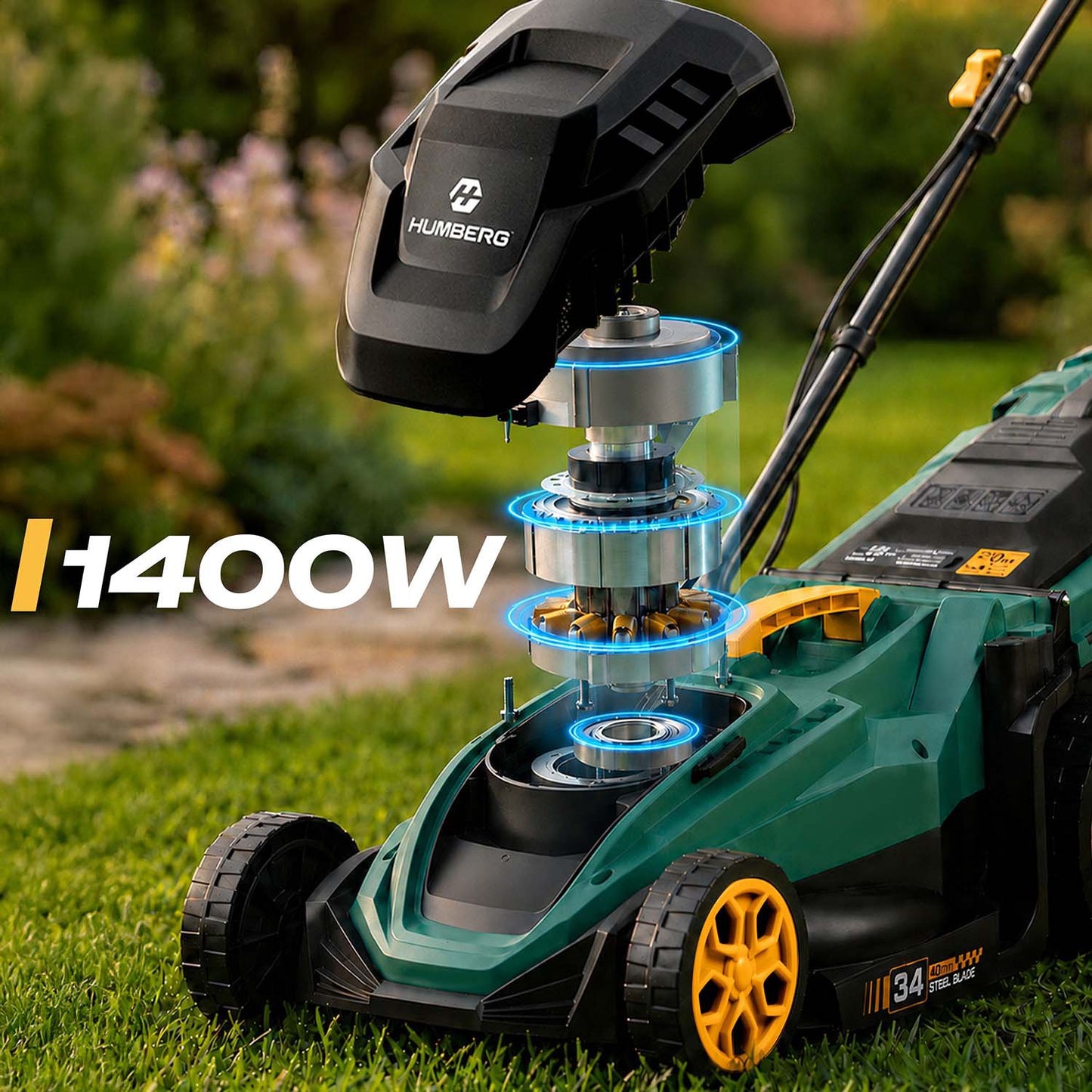 Electric Lawn Mower, 1400W, 34cm Cutting Width