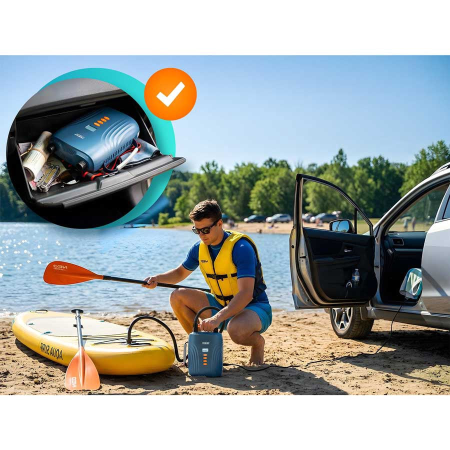 Electric SUP Pump, 12V Car Power, 6 Nozzles, 20 PSI