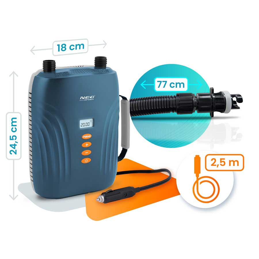 Electric SUP Pump, 12V Car Power, 6 Nozzles, 20 PSI