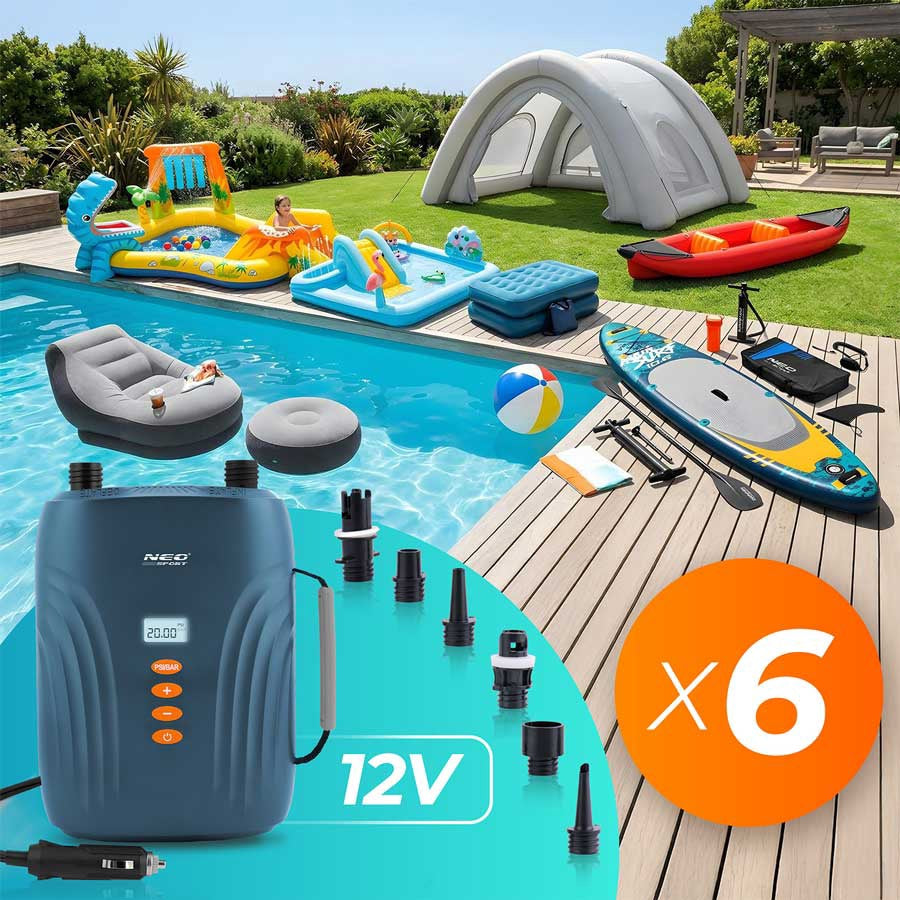 Electric SUP Pump, 12V Car Power, 6 Nozzles, 20 PSI