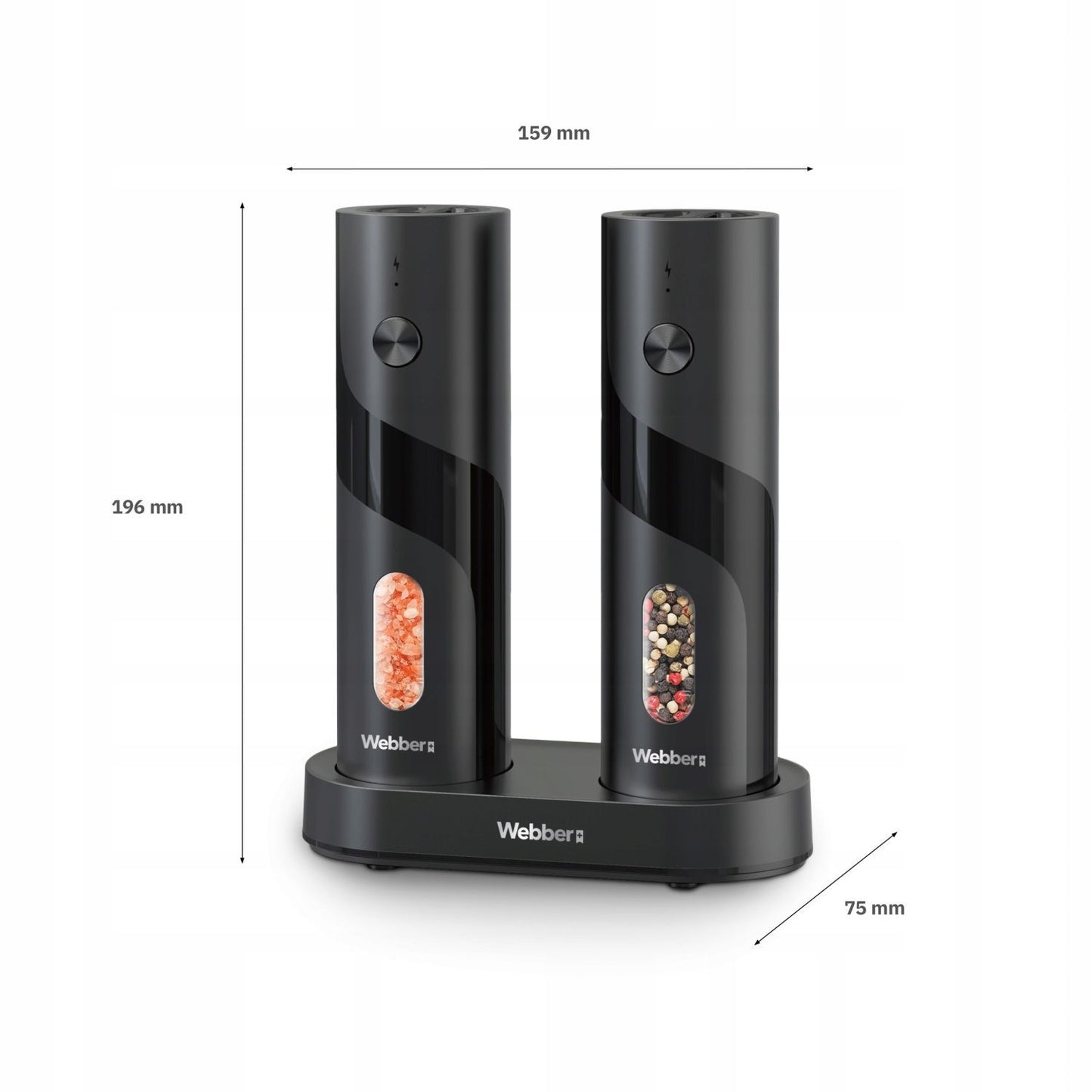 Electric Salt & Pepper Grinder Set, USB Rechargeable, 2-Pack