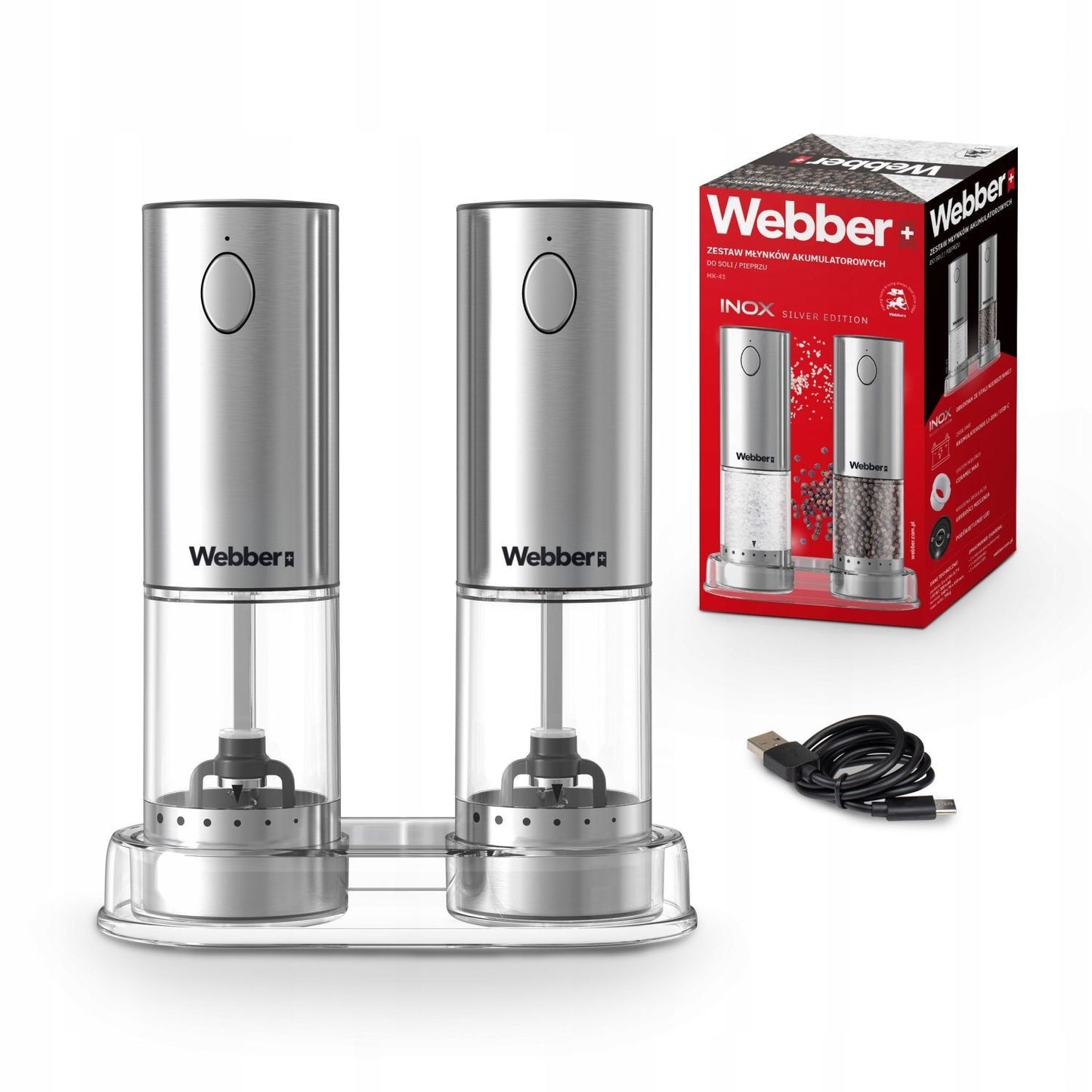 Electric Salt & Pepper Grinder Set, USB Rechargeable, 2 Pcs