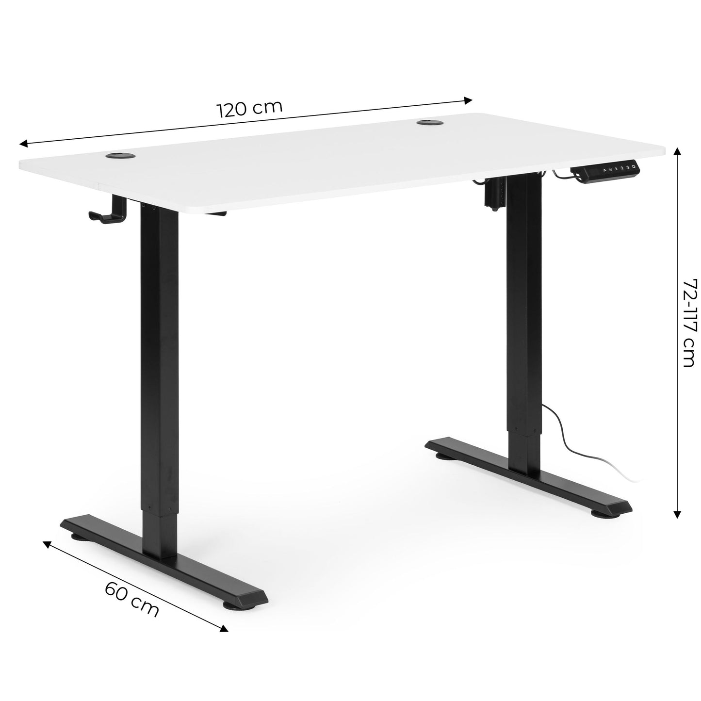 Electric Standing Desk, 120x60 cm, Height Adjustable