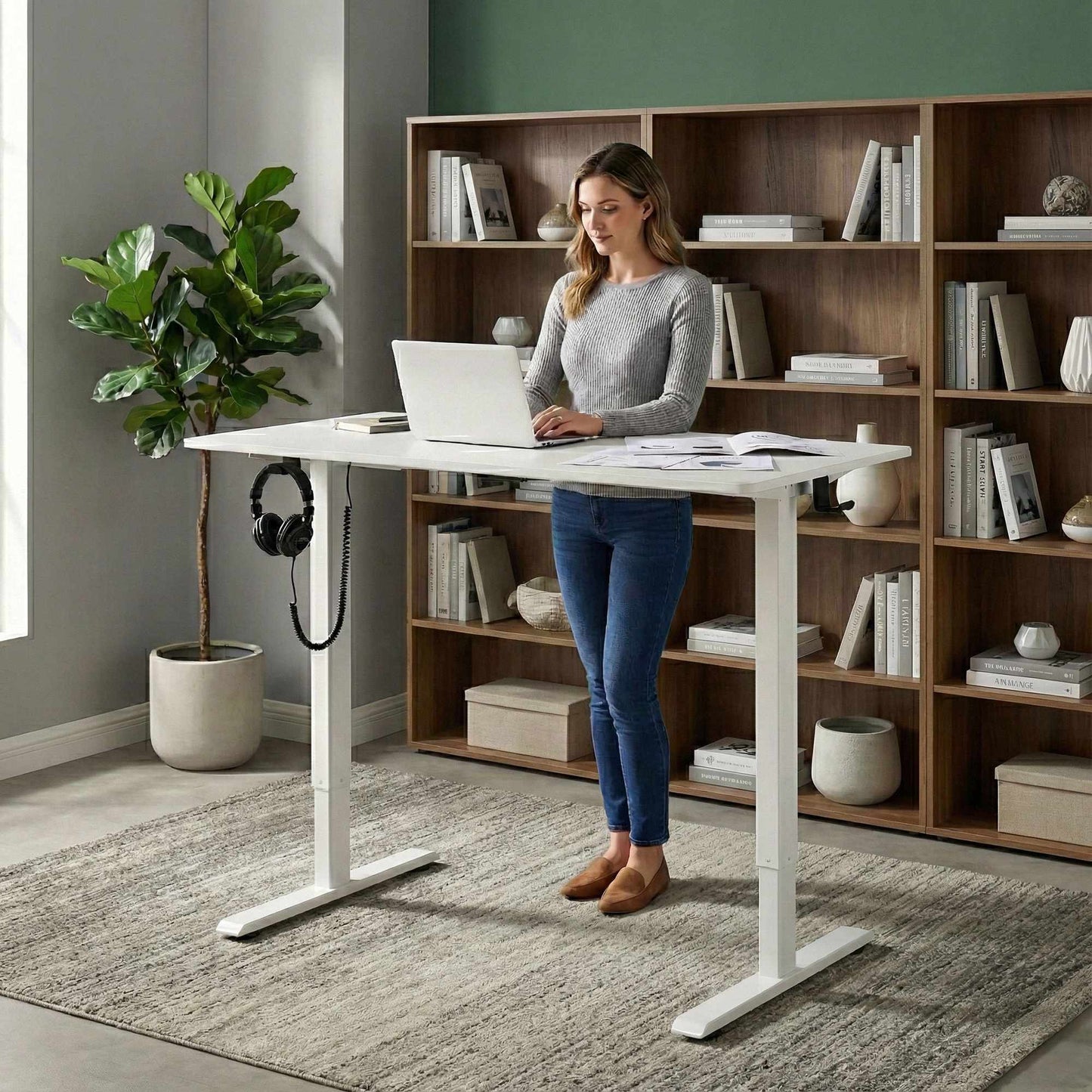 Electric Standing Desk, 120x60 cm, Height Adjustable, White