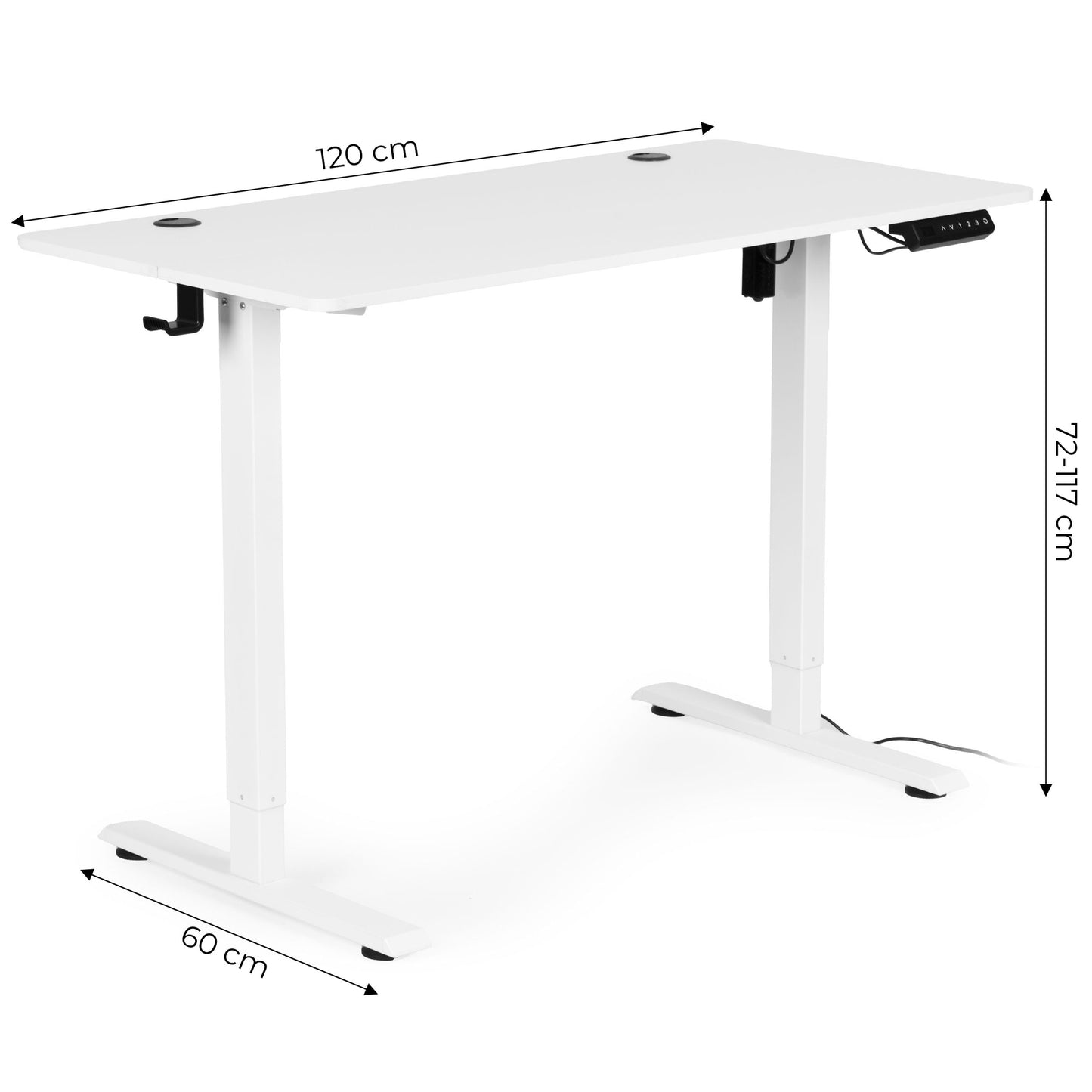 Electric Standing Desk, 120x60 cm, Height Adjustable, White