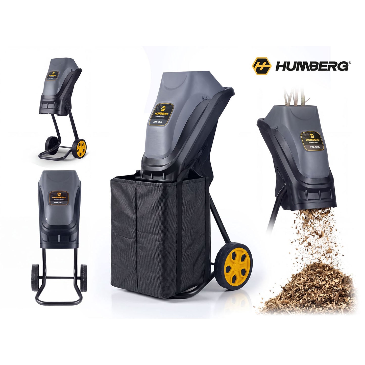 Electric branch shredder 2500 W + 2x 45l bag Humberg HM-650