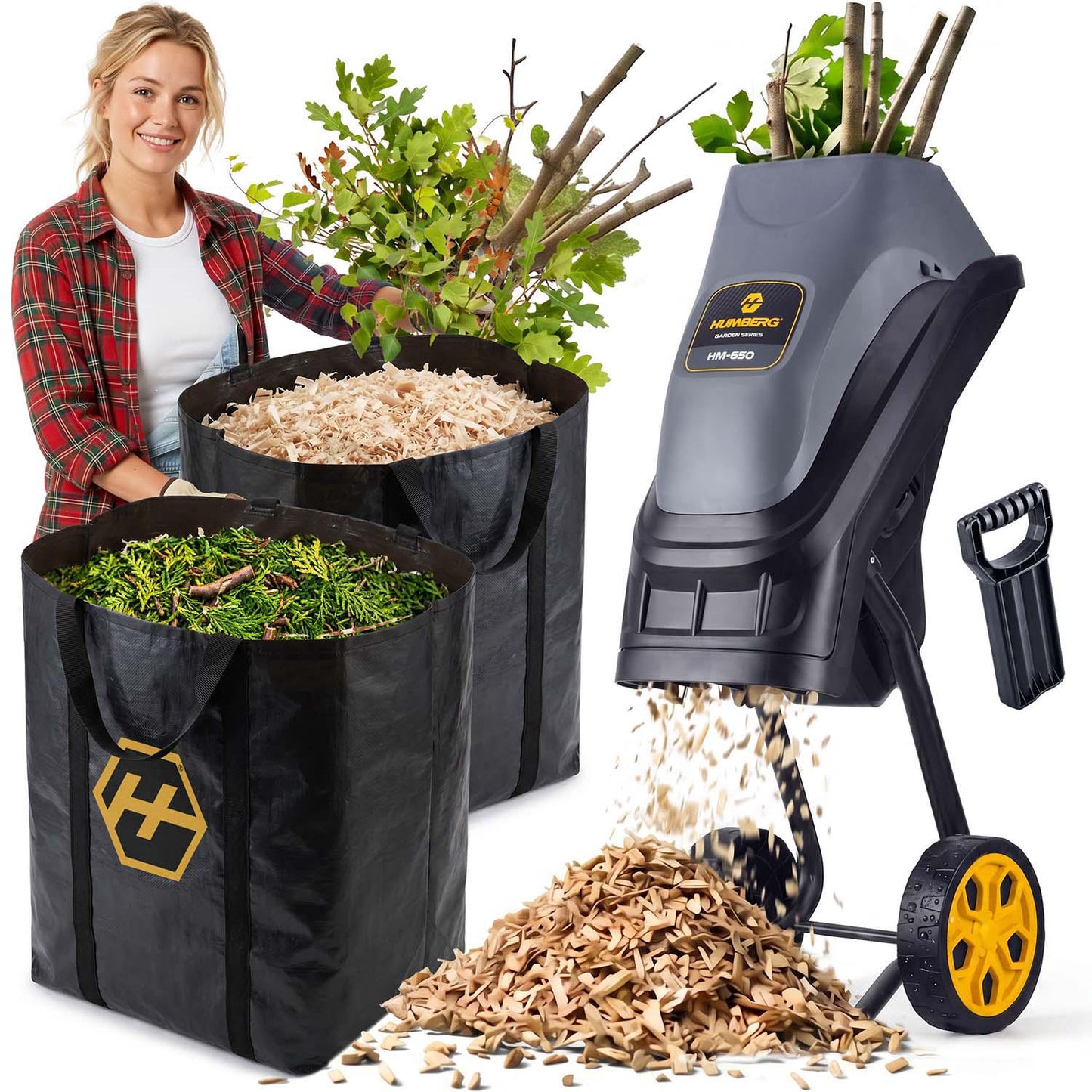 Electric branch shredder 2500 W + 2x 45l bag Humberg HM-650