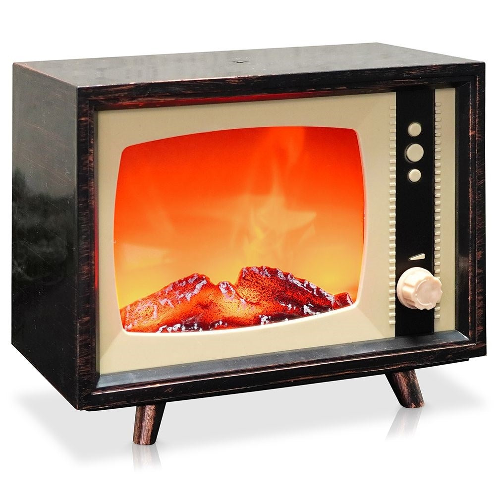 Electric fireplace with Retro TV design and LED light
