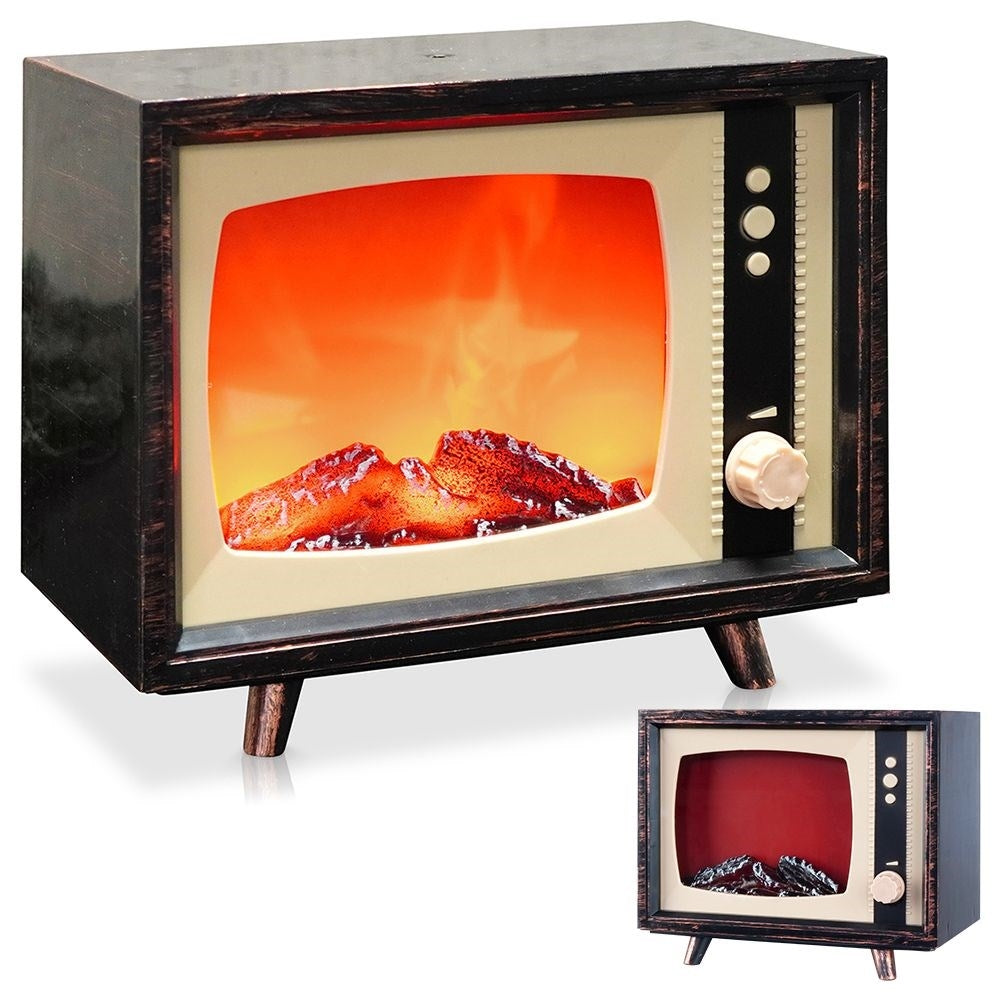 Electric fireplace with Retro TV design and LED light