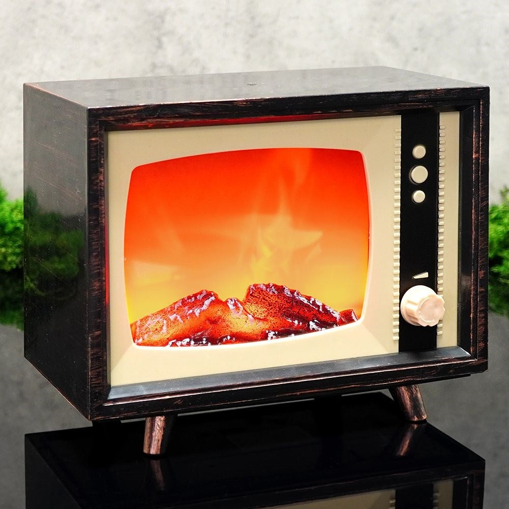 Electric fireplace with Retro TV design and LED light