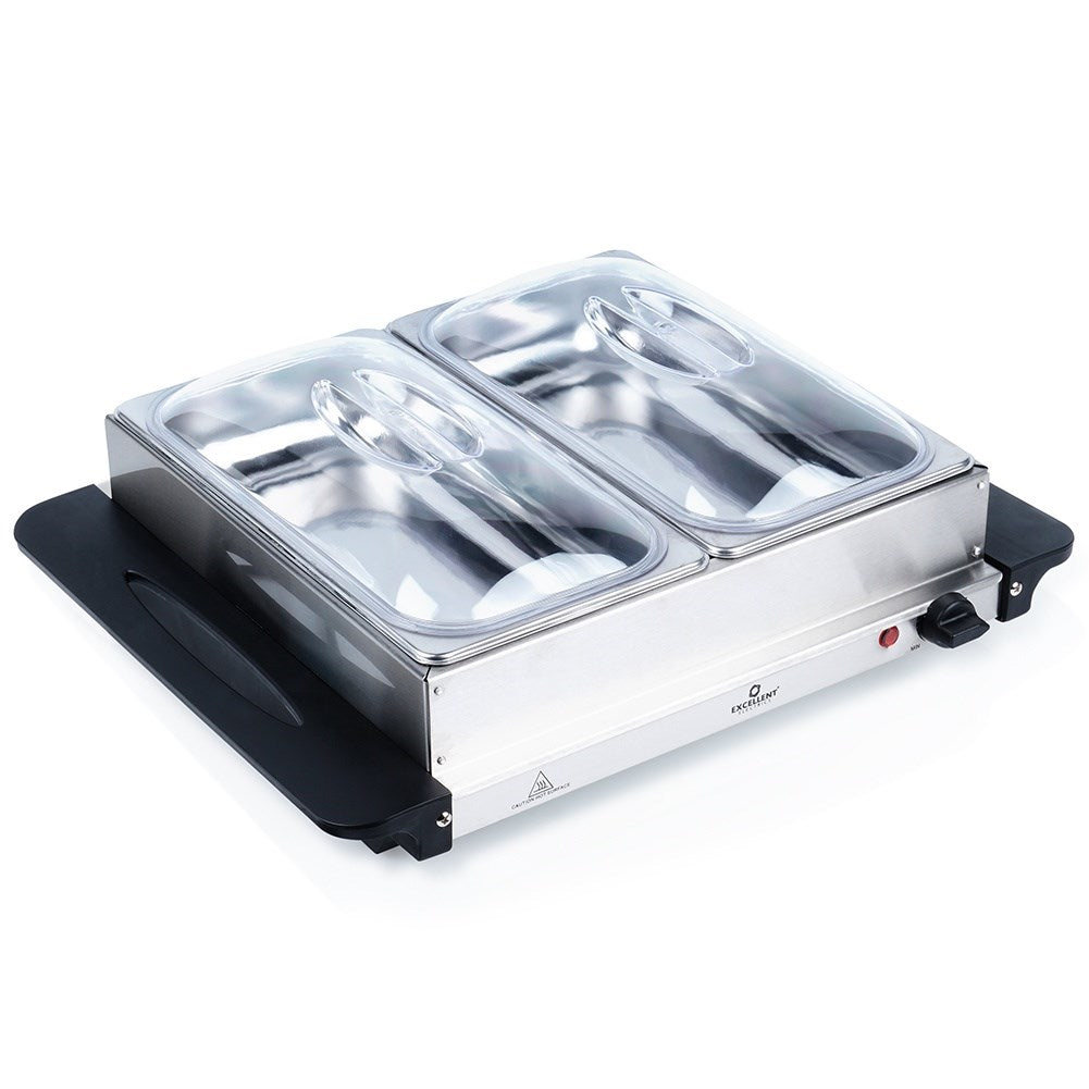Electric food warmer, steel, 2 inserts
