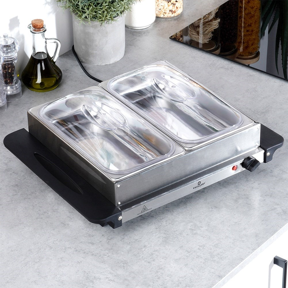 Electric food warmer, steel, 2 inserts