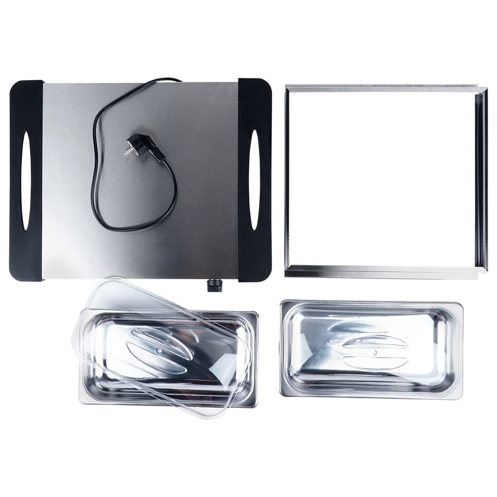 Electric food warmer, steel, 2 inserts