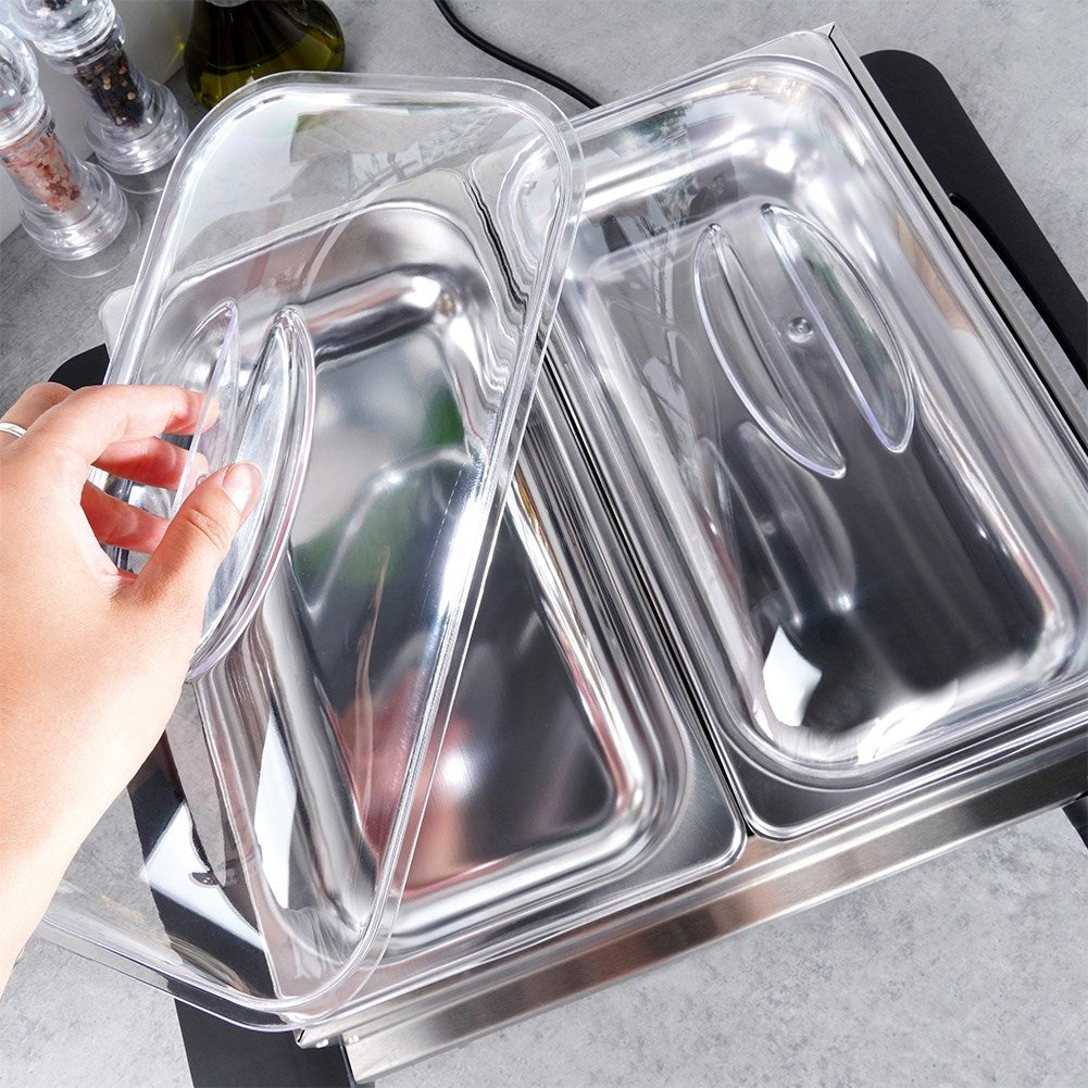 Electric food warmer, steel, 2 inserts