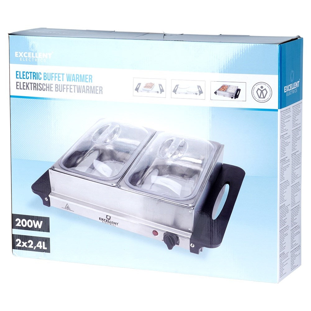 Electric food warmer, steel, 2 inserts