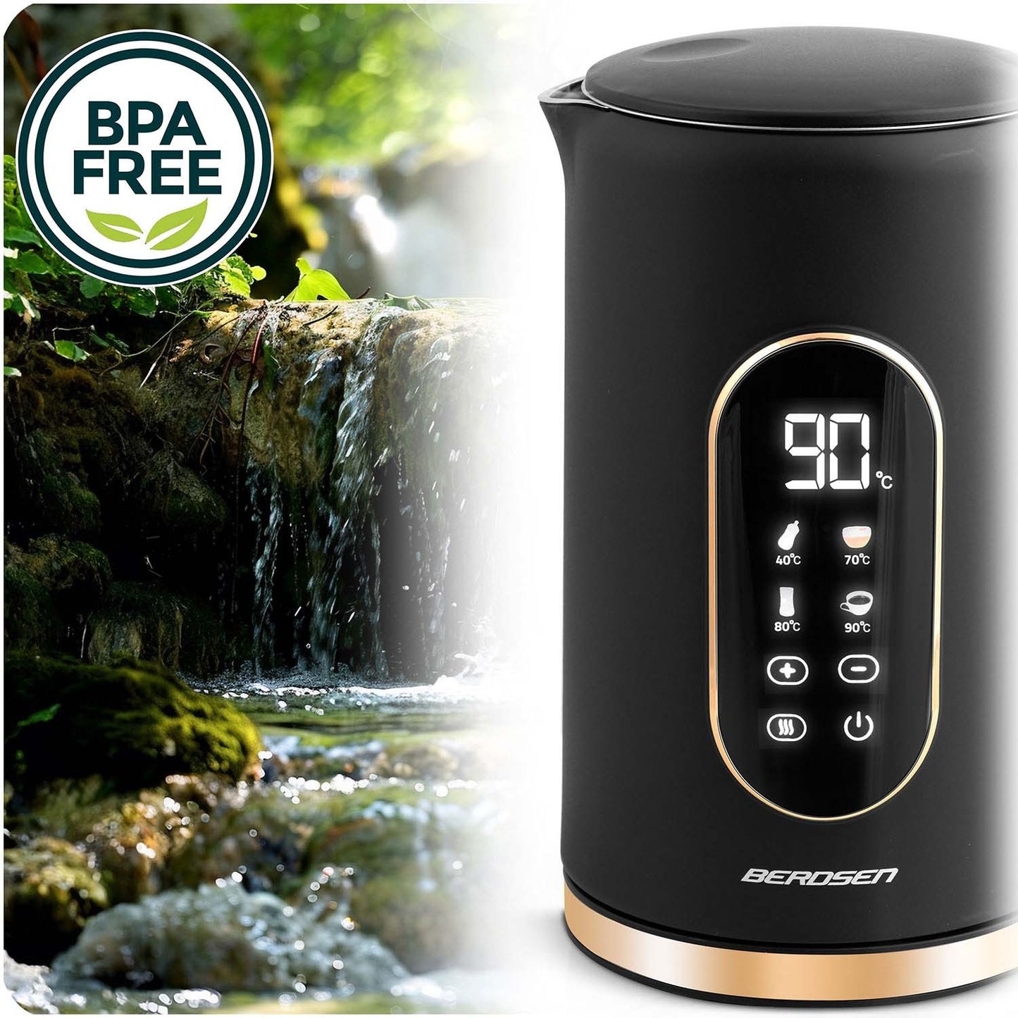 Electric kettle 1.7l Berdsen BD-712 black and gold
