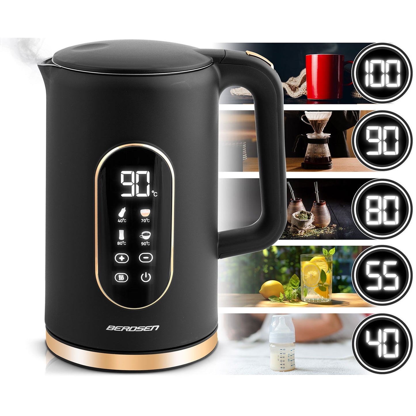 Electric kettle 1.7l Berdsen BD-712 black and gold