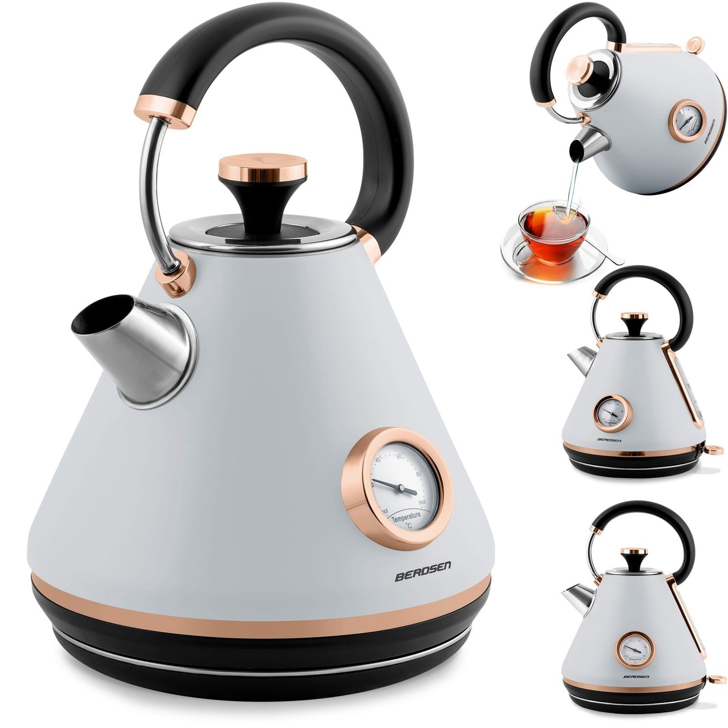 Electric kettle with thermometer, 1.7L, grey, BD-701