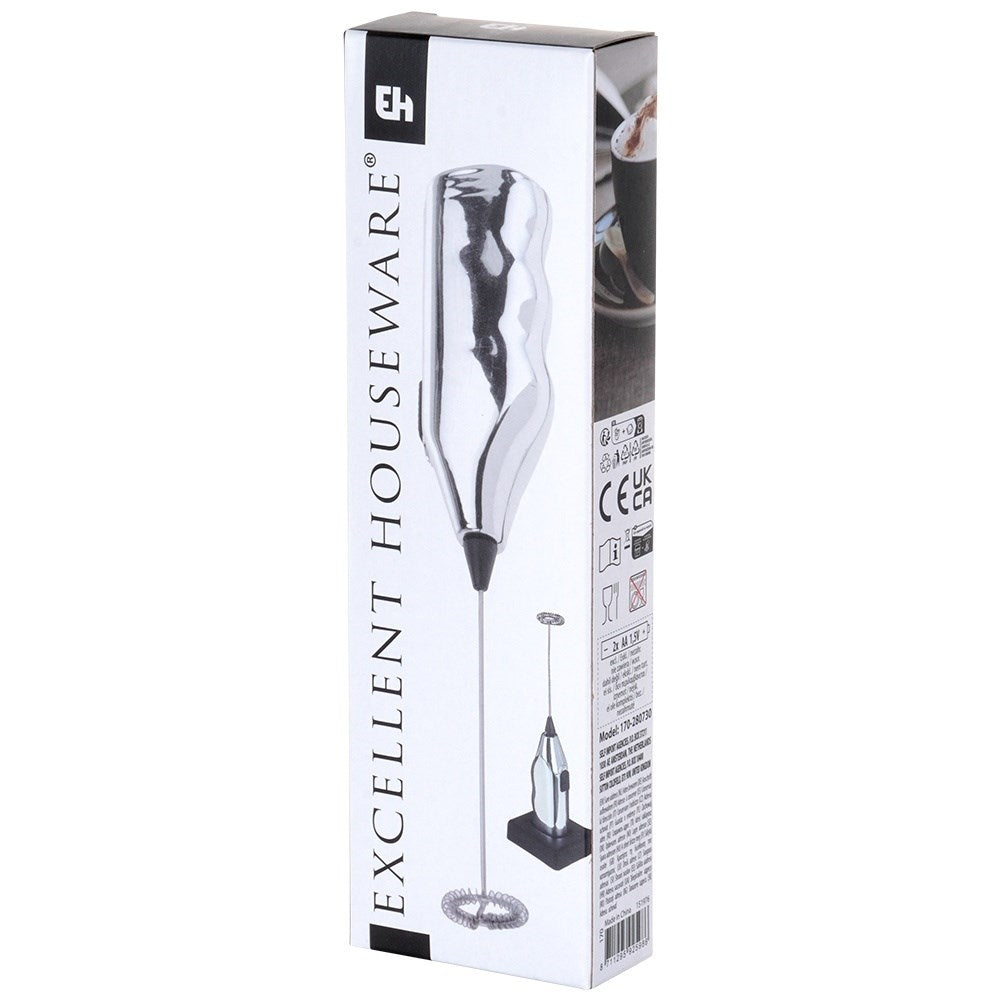 Electric milk frother with stand, battery powered