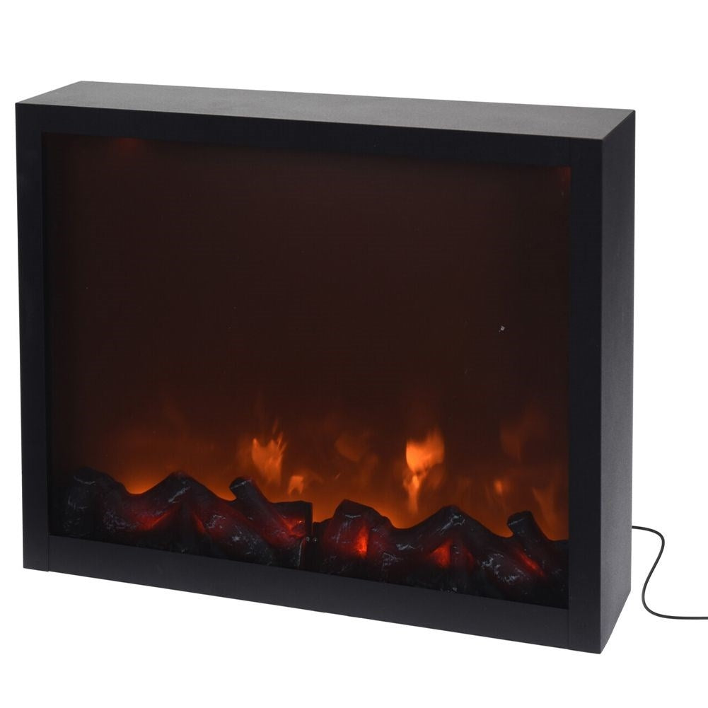 Electric stove with LED, black metal and glass front.