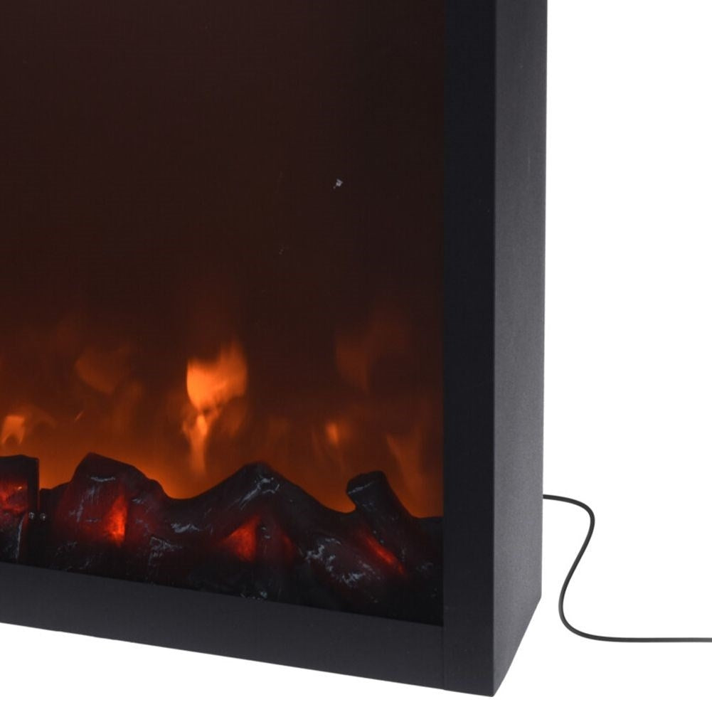 Electric stove with LED, black metal and glass front.