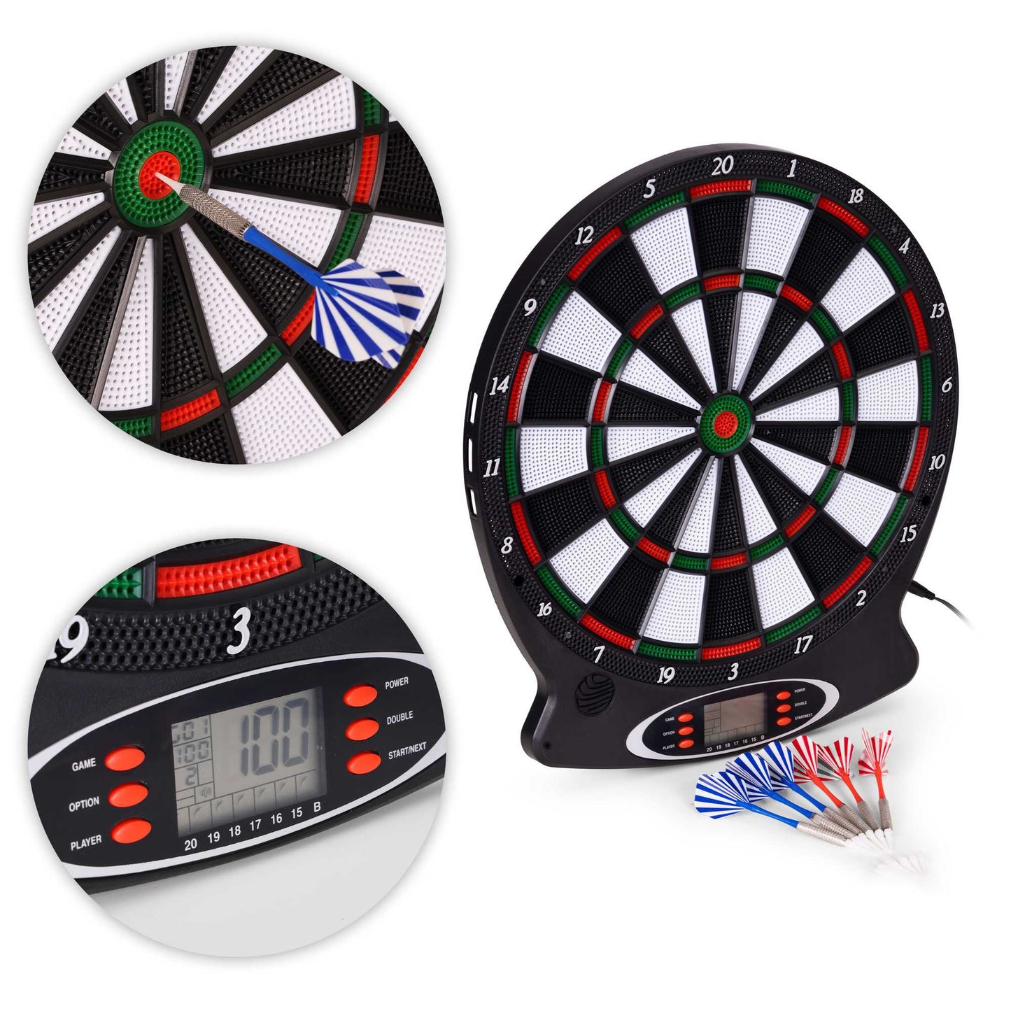 Electronic Dartboard Set, 38 cm, 18 Games, 6 Darts