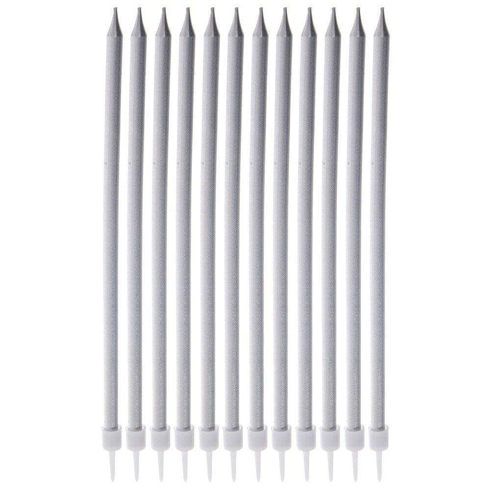 Elegant 14.5 cm silver candles with holders for stability