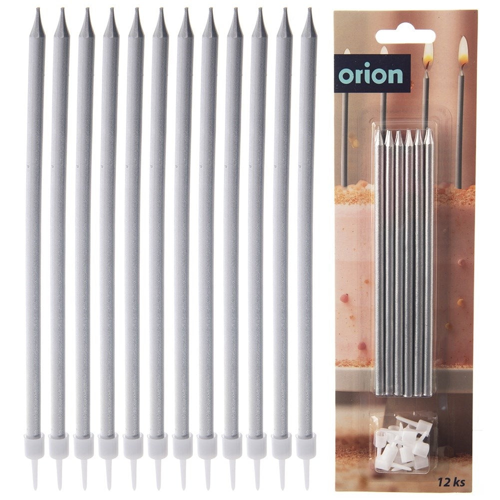 Elegant 14.5 cm silver candles with holders for stability