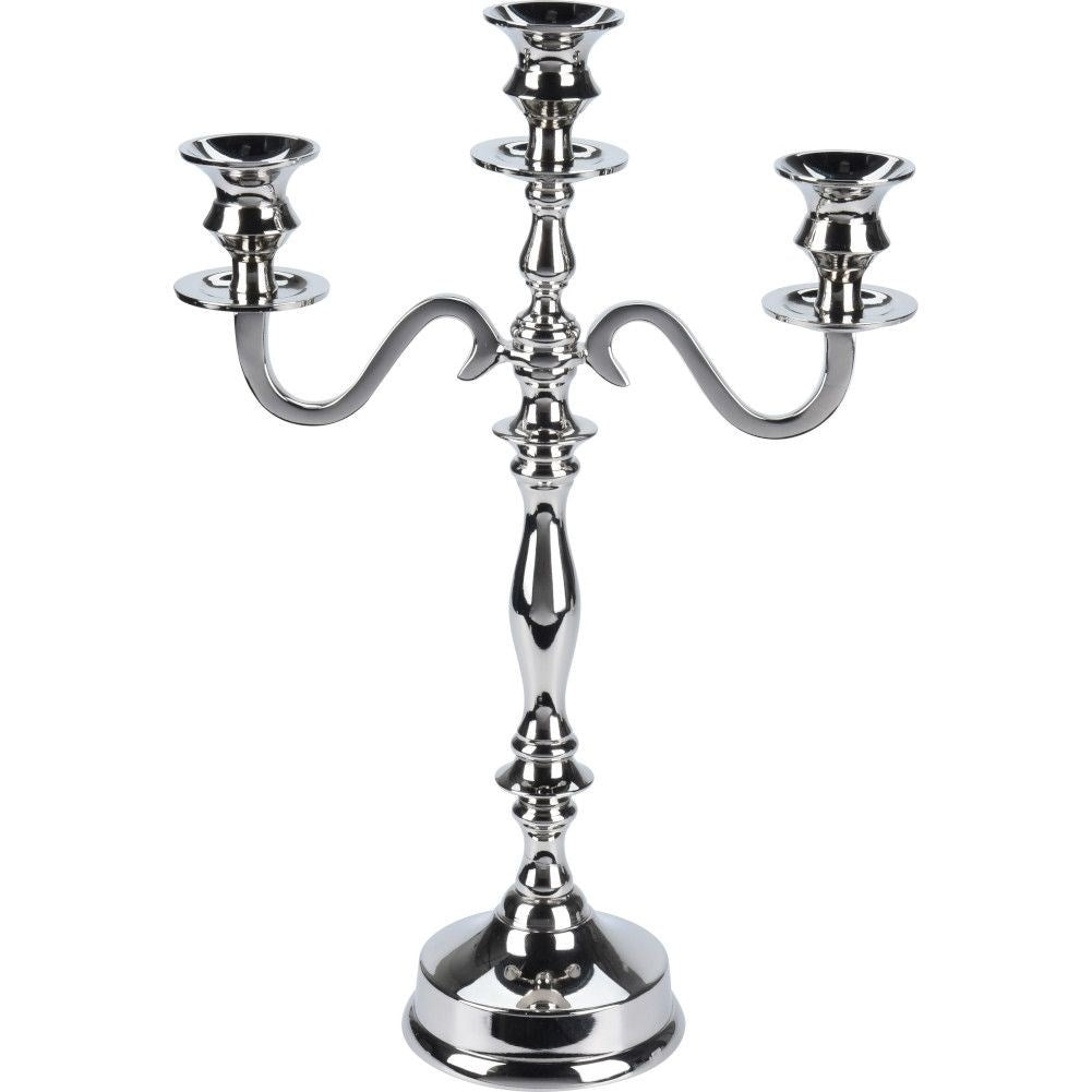 Elegant 3-armed candlestick in classic silver finish