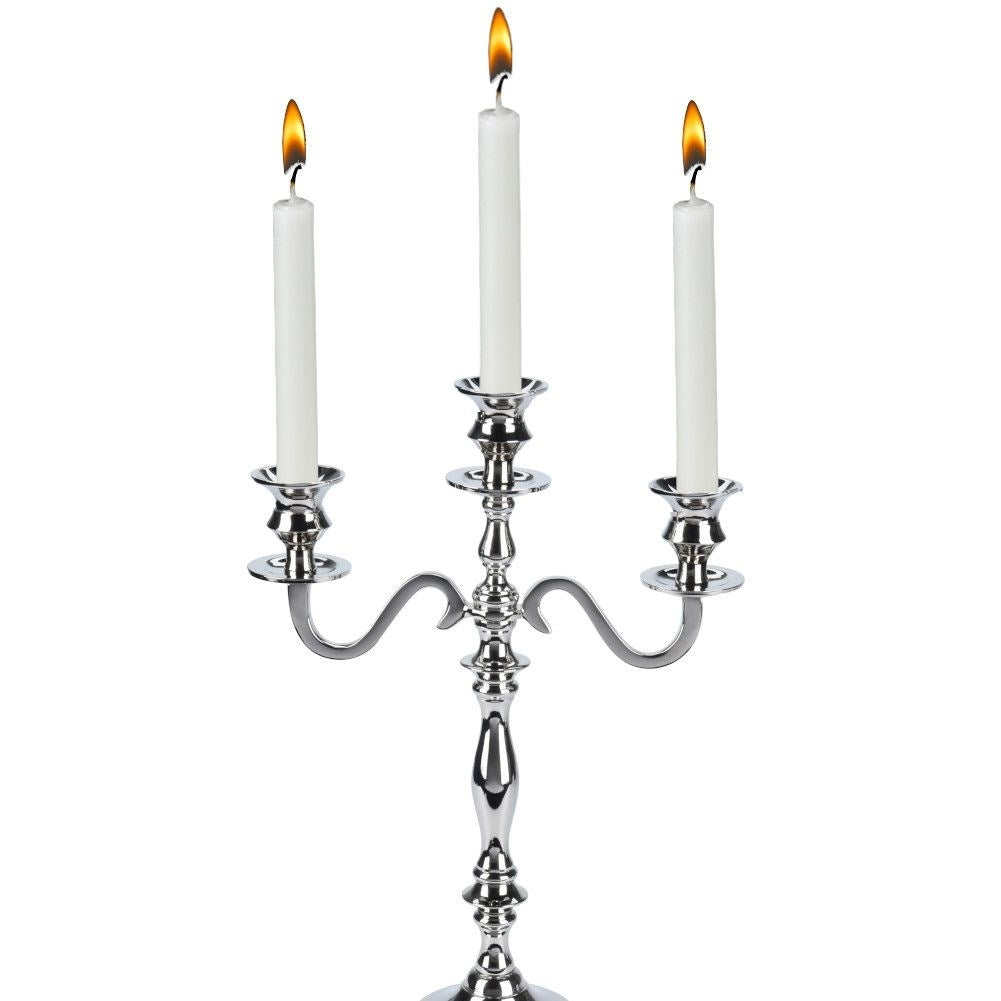 Elegant 3-armed candlestick in classic silver finish