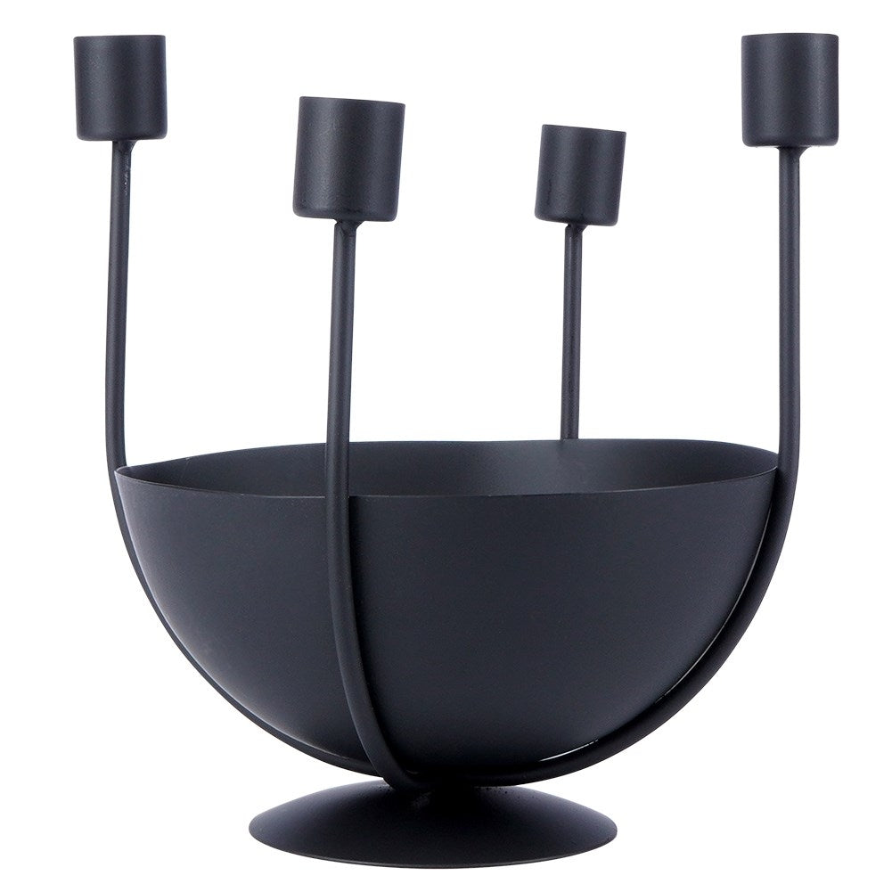 Elegant Black Candle Holder for 4 Long Candles with Bowl