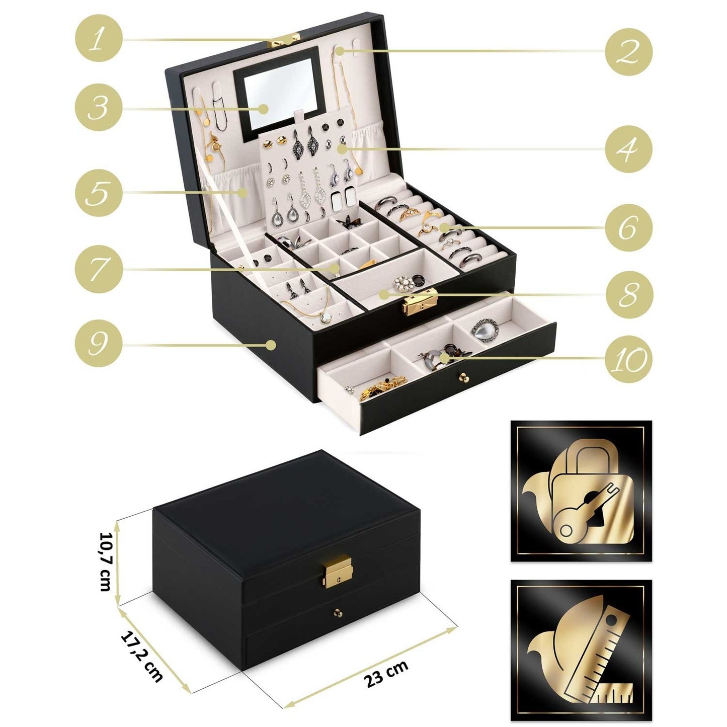Elegant Black Jewelry Box MS-709 Massido