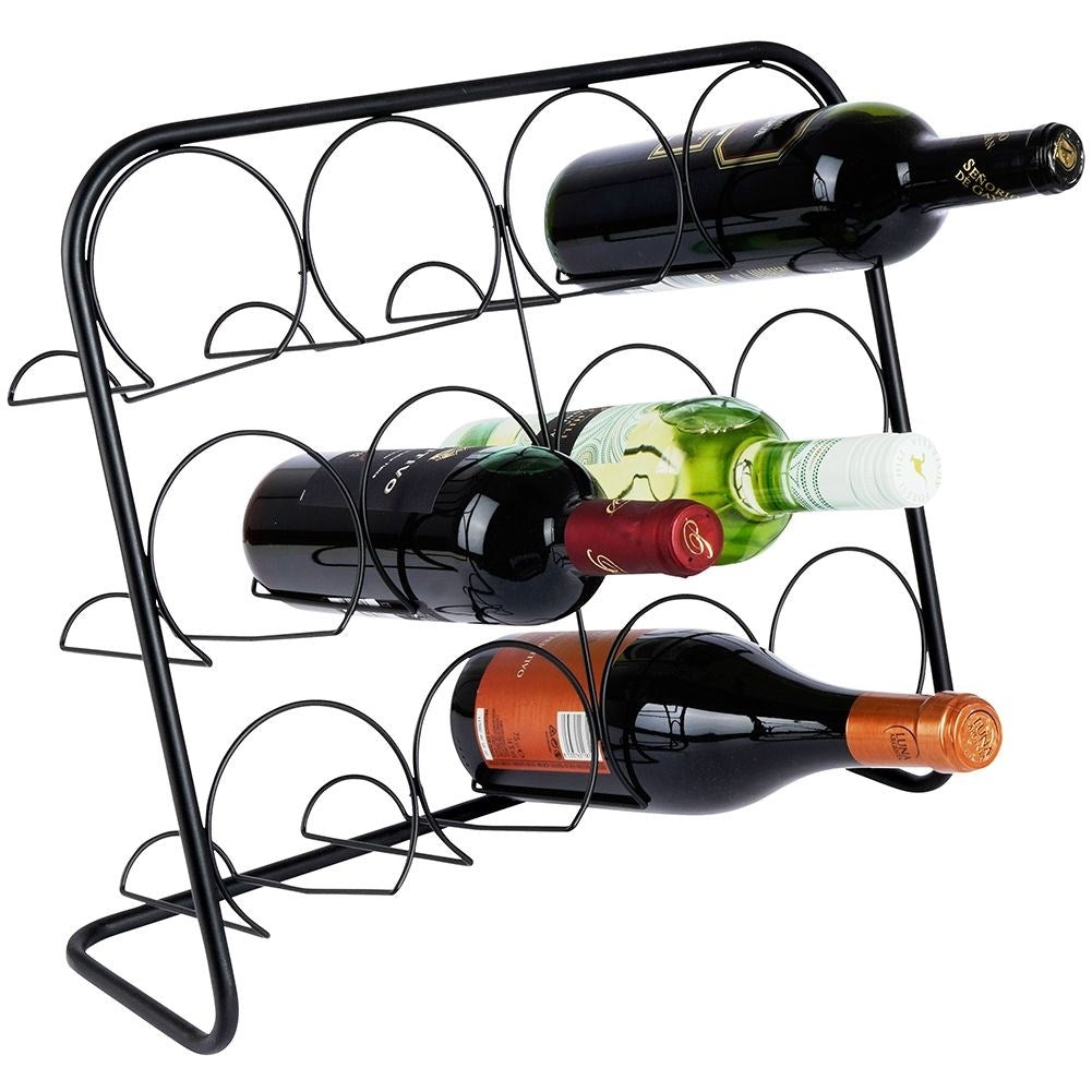 Elegant Black Metal Wine Rack - Space for 12 Bottles