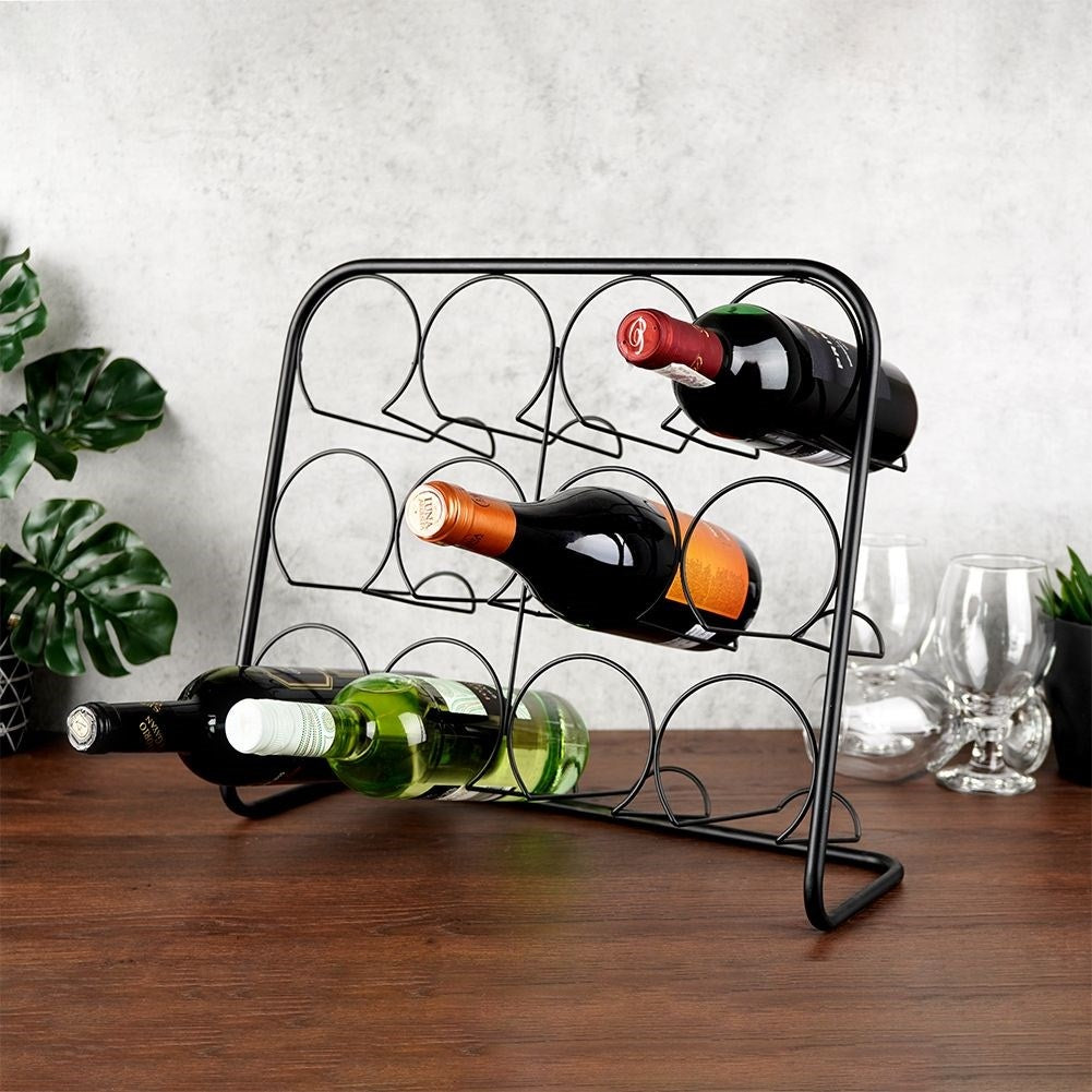 Elegant Black Metal Wine Rack - Space for 12 Bottles