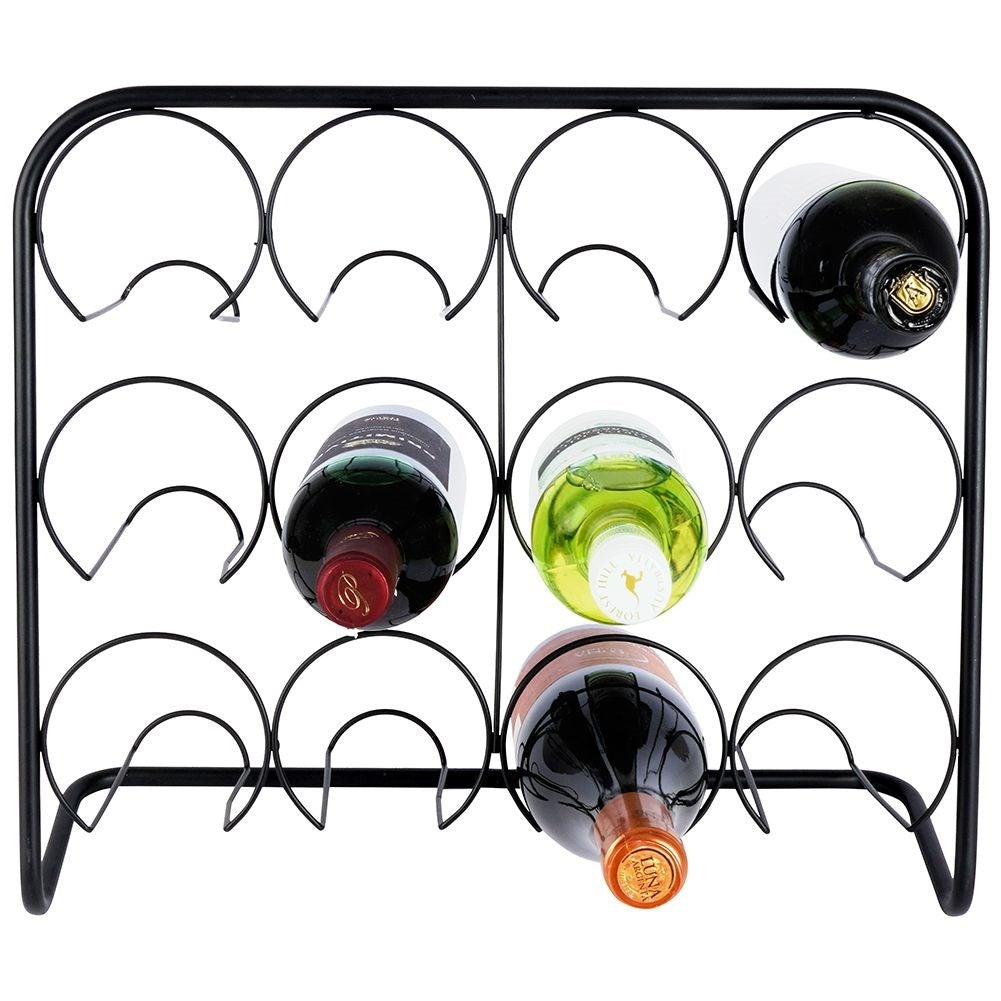 Elegant Black Metal Wine Rack - Space for 12 Bottles