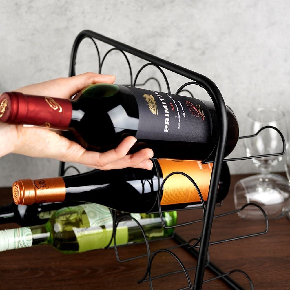 Elegant Black Metal Wine Rack - Space for 12 Bottles