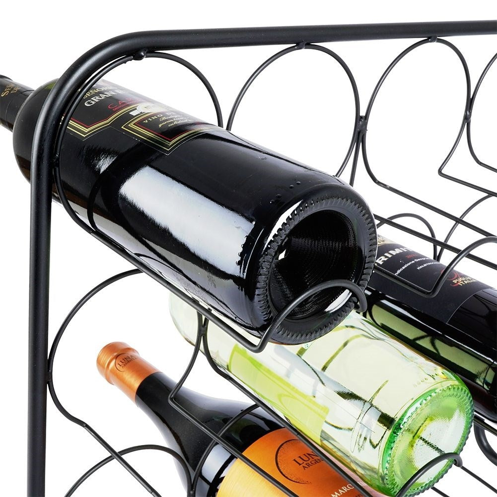 Elegant Black Metal Wine Rack - Space for 12 Bottles