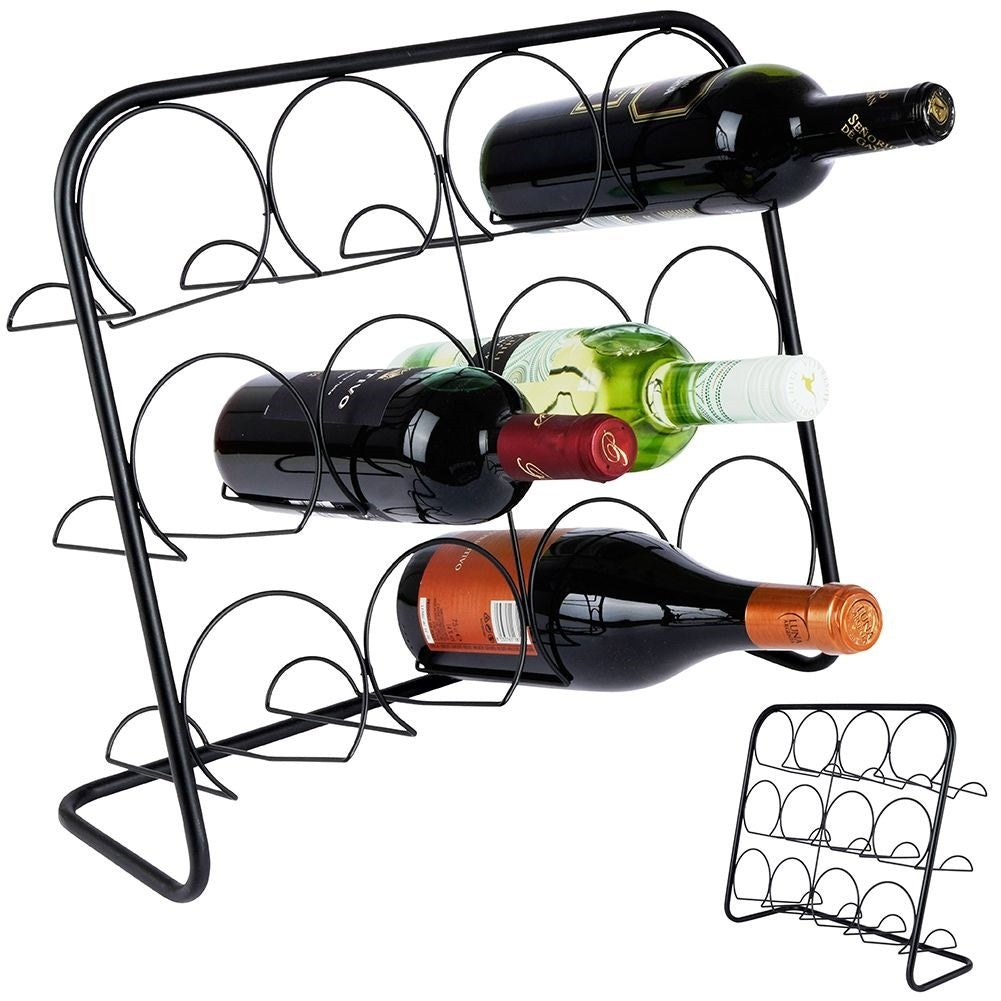 Elegant Black Metal Wine Rack - Space for 12 Bottles