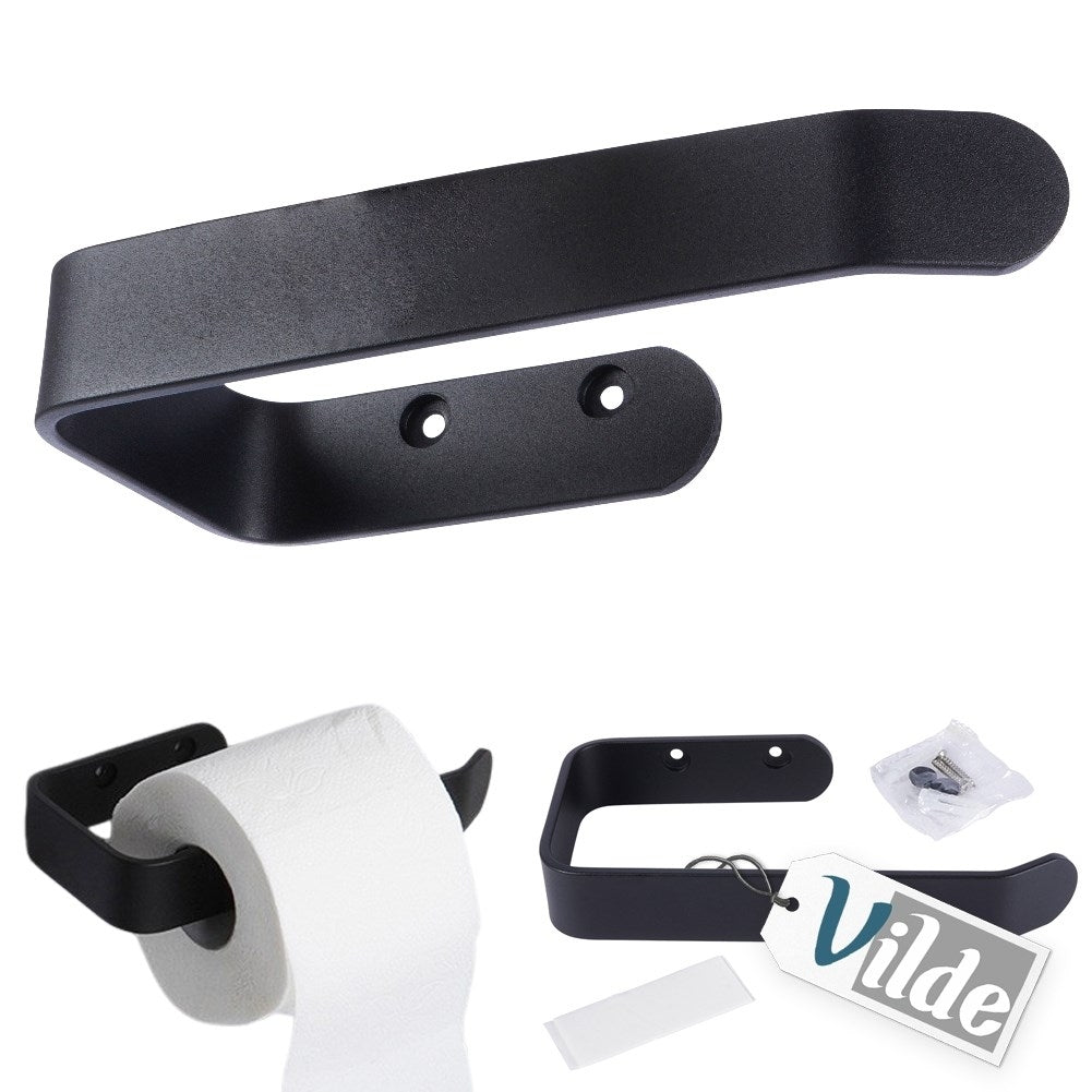 Elegant Black Toilet Roll Holder with Mounting Details