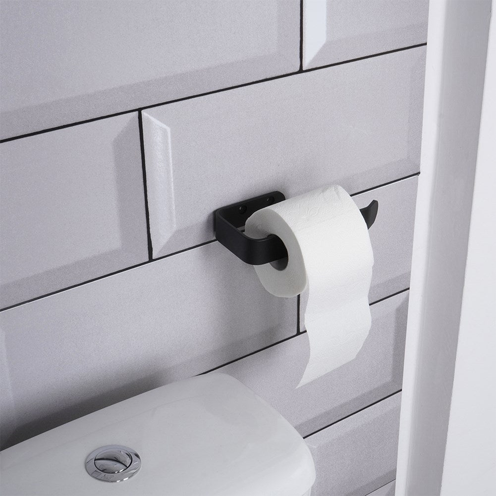 Elegant Black Toilet Roll Holder with Mounting Details