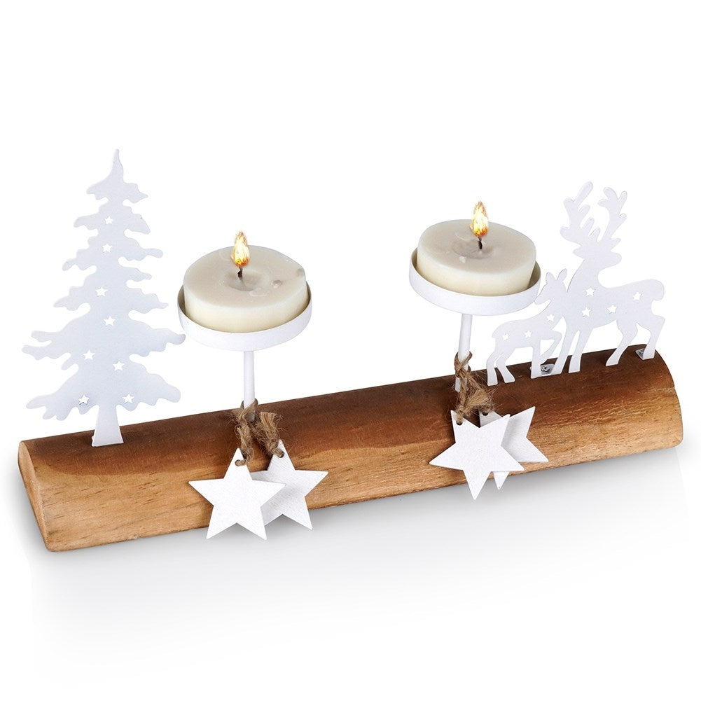 Elegant Candlestick for 2 Tealight candles in Wood and Metal