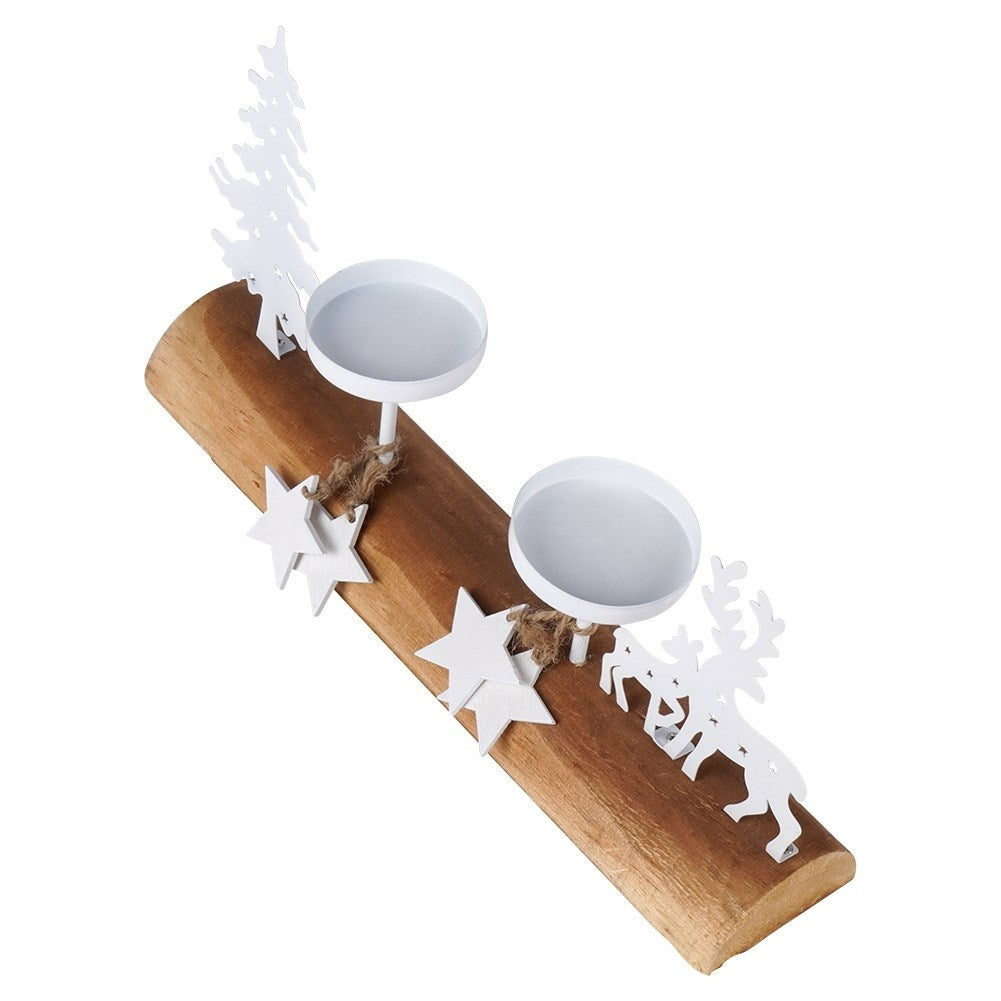 Elegant Candlestick for 2 Tealight candles in Wood and Metal