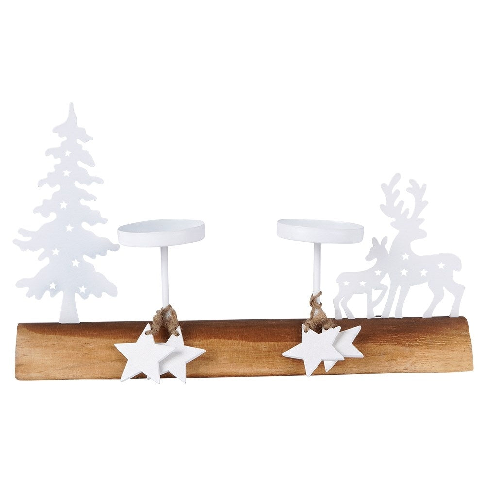 Elegant Candlestick for 2 Tealight candles in Wood and Metal