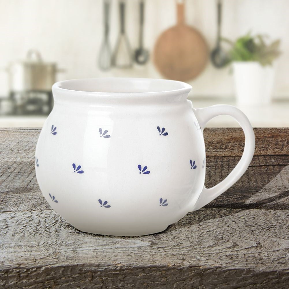 Elegant Ceramic Cup with Comfortable Handle and Navy Blue Decor